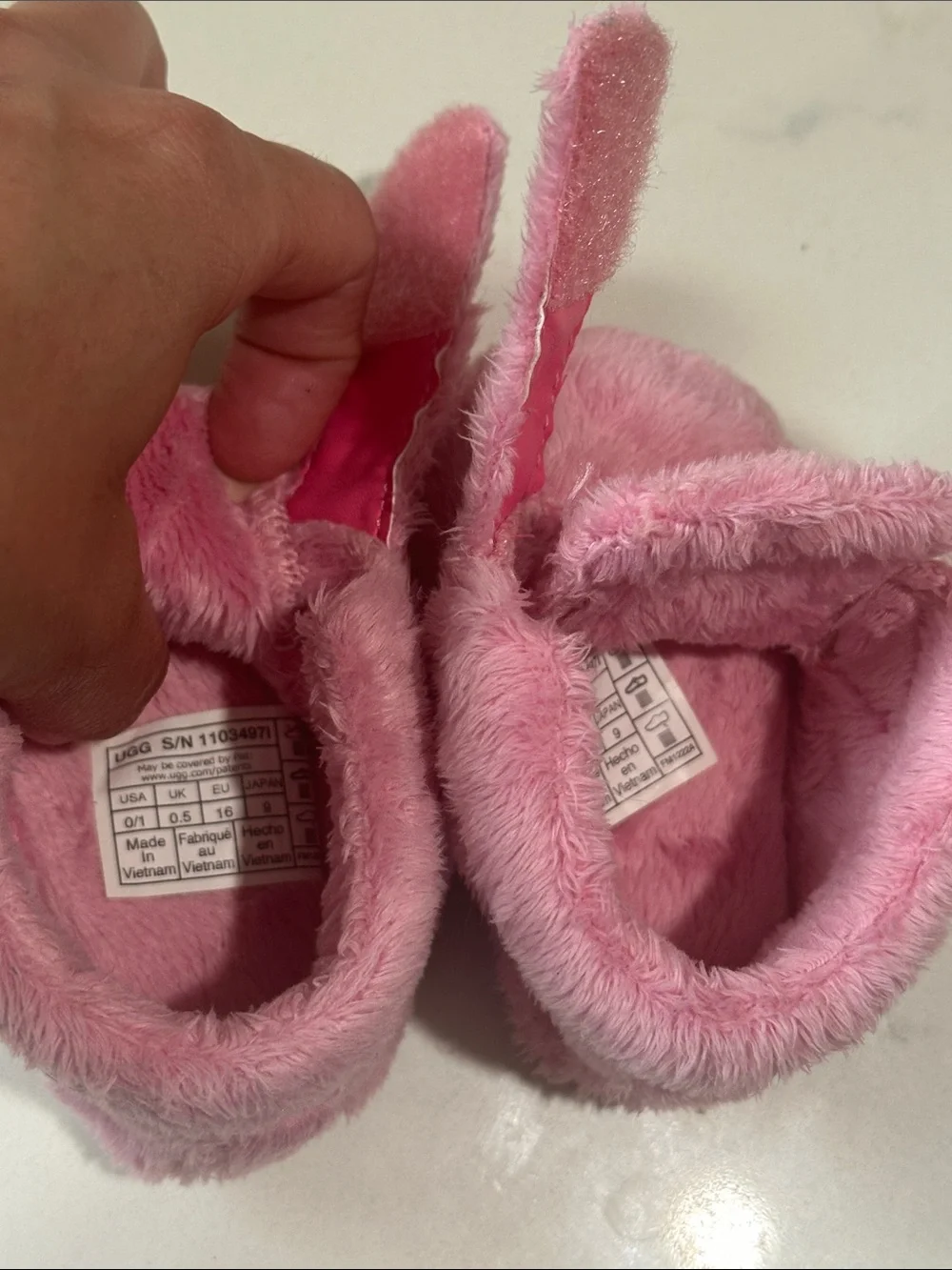 UGG Pink Plush Infant Booties with Hook-and-Loop Strap